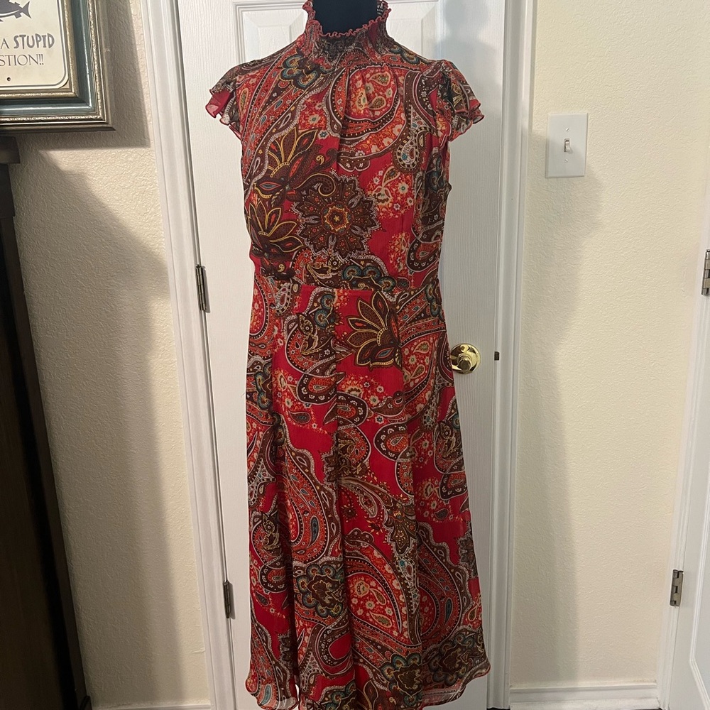 Tommy Hilfiger Red Green A-line Midi Dress